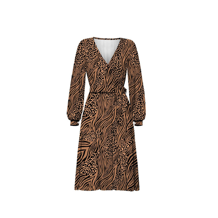 WRAP MIDI DRESS (BIANCA) - ANIMALS MIX / caramel - sewing set XXL