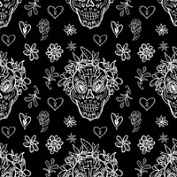 TOTENKÖPFE KONTUR / Kranz (DIA DE LOS MUERTOS) - Baumwoll Webware