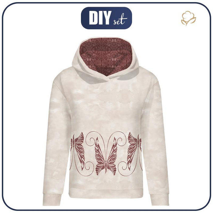 BLUZA DAMSKA (POLA) CLASSIC Z KAPTUREM - MOTYL wz. 7 (BROKATOWE MOTYLE) - dzianina pętelkowa XXXL