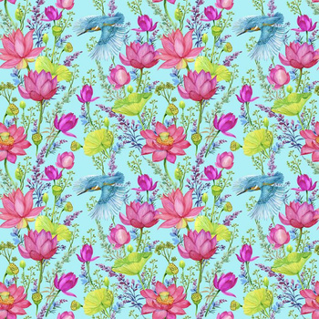 MINI KINGFISHERS AND POPPIES (KINGFISHERS IN THE MEADOW) / aqua