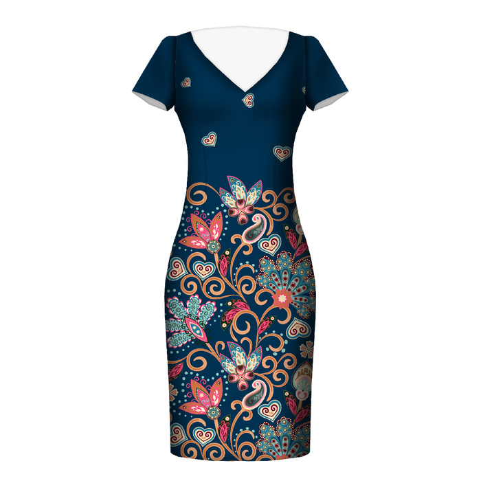 Blumen ms. 2 / marineblau - Kleid-Panel krepp