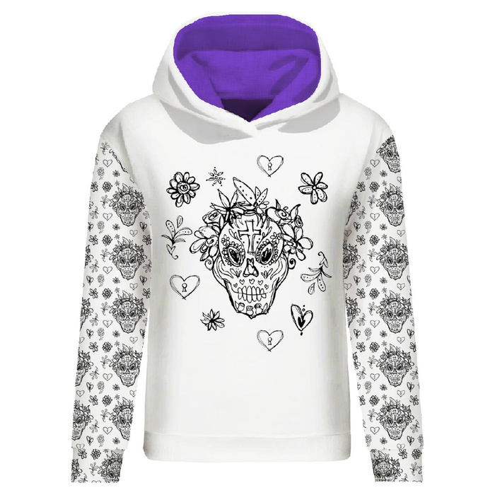 CLASSIC WOMEN’S HOODIE (POLA) - SKULLS CONTOUR pat. 2 (DIA DE LOS MUERTOS) - looped knit fabric 