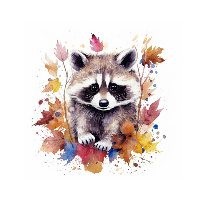 WATERCOLOR RACCOON WZ. 2 - PANEL (60cm x 50cm) dzianina drapana z elastanem ITY