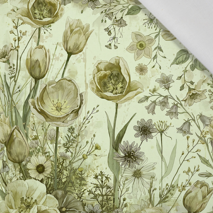 PASTEL FLOWERS WZ. 30 / lime cream - tkanina viskózová