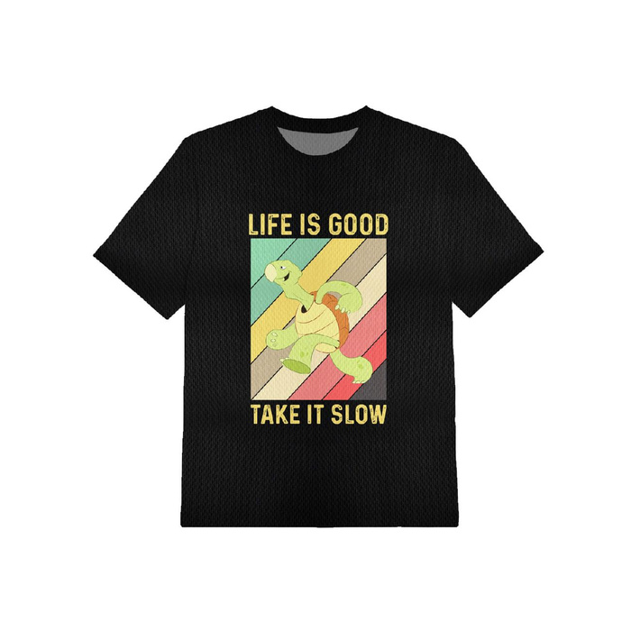 T-SHIRT SPORTOWY DZIECIĘCY - LIFE IS GOOD / czarny (128/134)