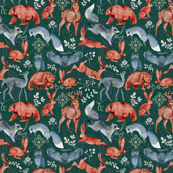 FOLK ANIMALS pat. 1 / bottle green (FOLK FOREST)- single jersey with elastane ITY