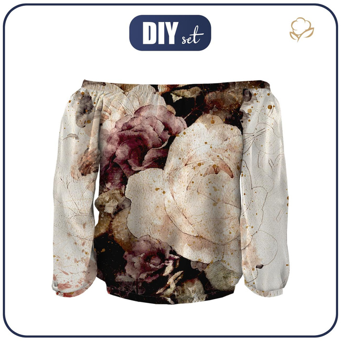 Carmenausschnitt Bluse (SOFIA) - WATERCOLOR FLOWERS MS. 4 - Nähset M