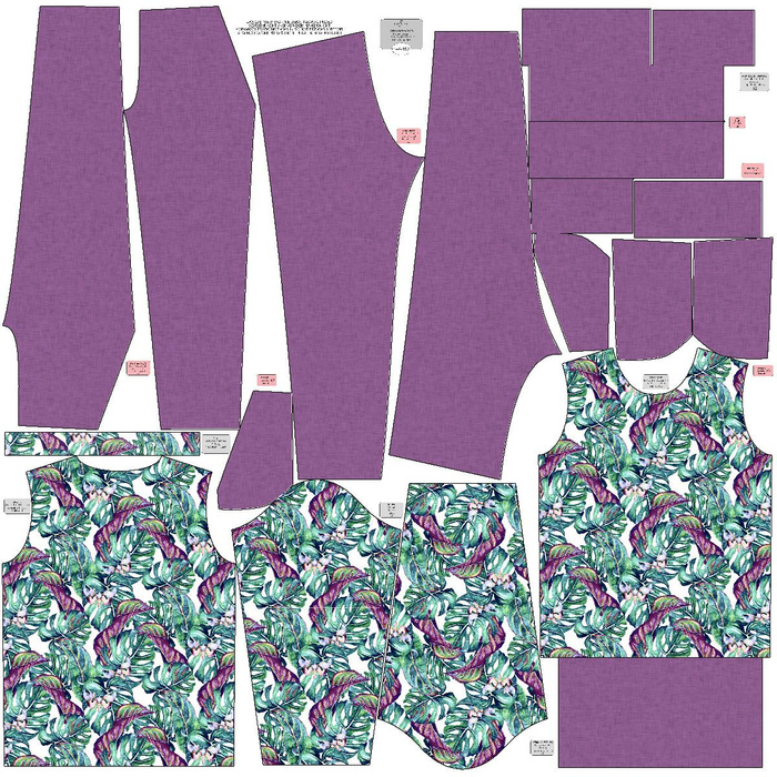 Jogginganzug für Kinder (MILAN) - MINI BLÄTTER UND INSEKTEN MS.5 (TROPISCHE NATUR) / weiß - Sommersweat (110/116)