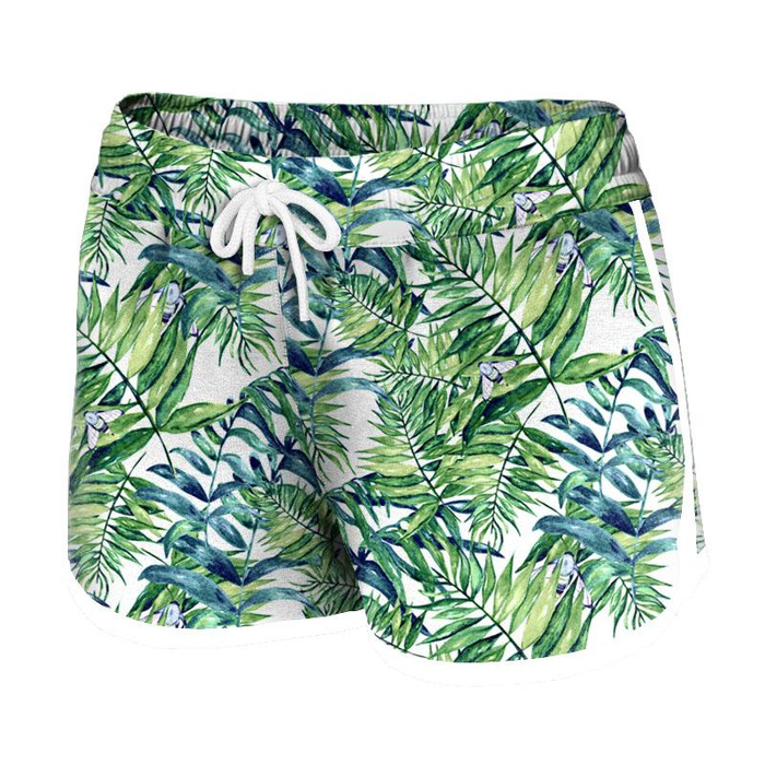 Women’s boardshorts - MINI LEAVES AND INSECTS PAT. 6 (TROPICAL NATURE) / white L