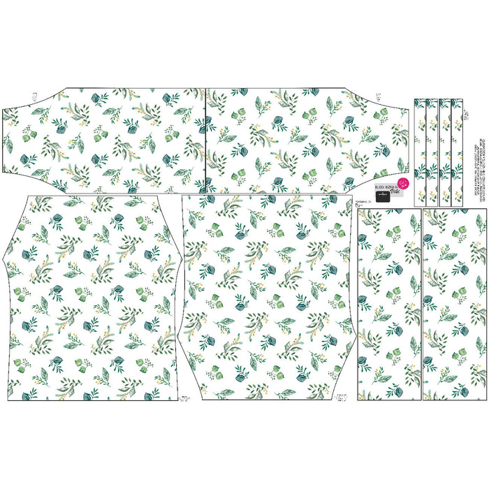 Bardot neckline blouse (VIKI) - GREEN HERBARIUM / white - sewing set