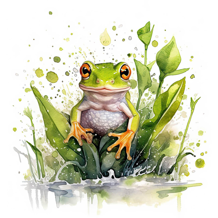 WATERCOLOR FROG - panel (75cm x 80cm) Cotton woven fabric