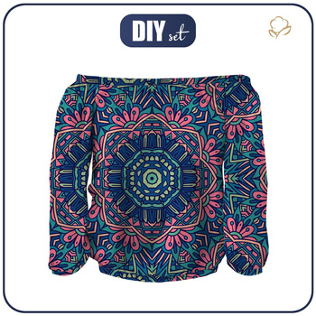 Carmenausschnitt Bluse SOFIA - BUNTE MANDALA m. 4 - Nähset M