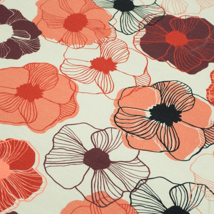 100cm RETRO PANSIES / peach - Viscose jersey WE210