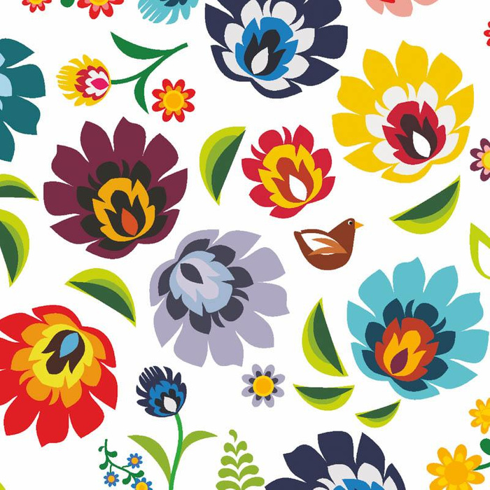 FOLK ŁOWICKI / biały - Tkanina na ubrusy