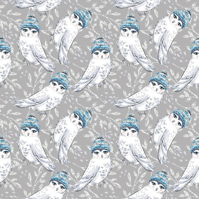 IOWLS IN HATS (ENCHANTED WINTER) - Cotton woven fabric