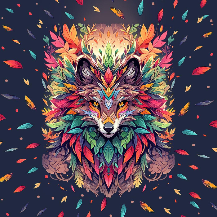 ANIMALS MANDALA wz.1 (fox) - panel (75cm x 80cm) looped knit fabric with elastane ITY