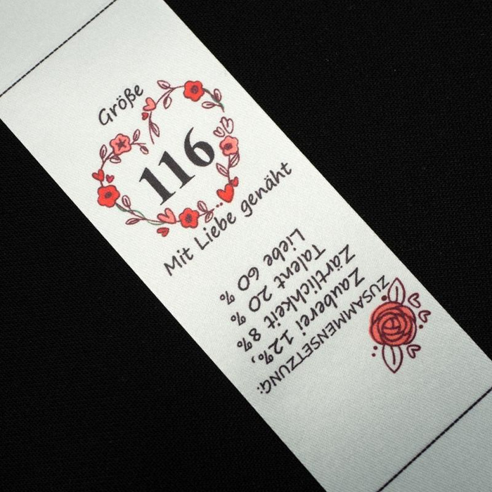 Mädchen Textillabel "HERZEN" DE - 4 Stck Set / Größe nach Wahl