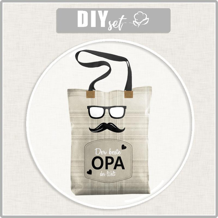 SHOPPER TASCHE - DER BESTE OPA DER WELT / englisches karo-beige - Wasserabweisende Webware - Nähset