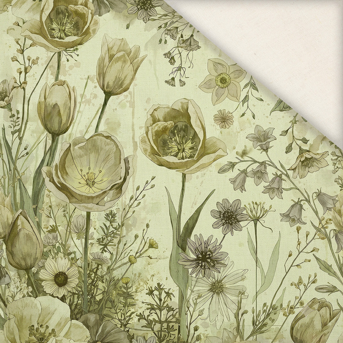 PASTEL FLOWERS WZ. 30 / lime cream - Leinen 100%