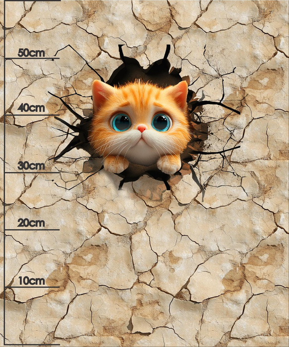 ANIMALS CRACKED wz.5 (cat) - panel (60cm x 50cm) brushed knitwear with elastane ITY