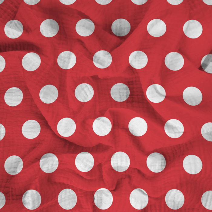 RED POLKA DOTS - Mušelín bavlněný
