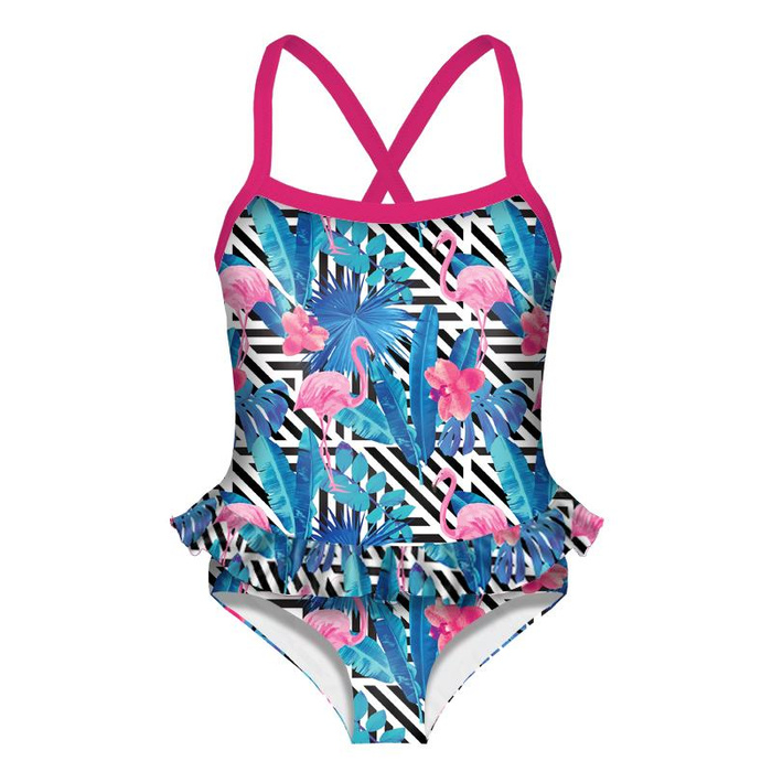 Girl's swimsuit - TROPICAL FLAMINGOS - sewing set 122-128