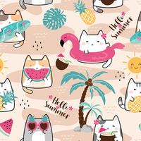 SUMMER CATS pat. 2 - Cotton woven fabric