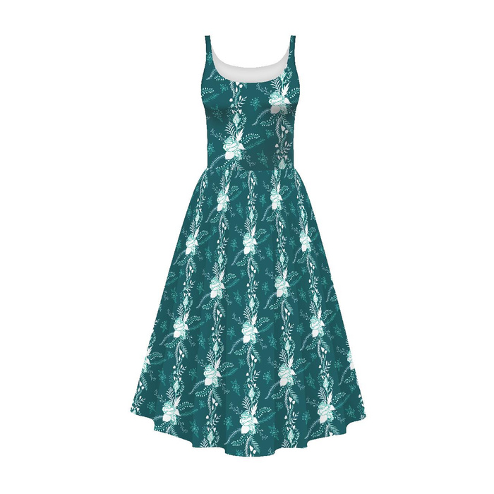 DRESS "ISABELLE" - WHITE ROSES / emerald - sewing set L