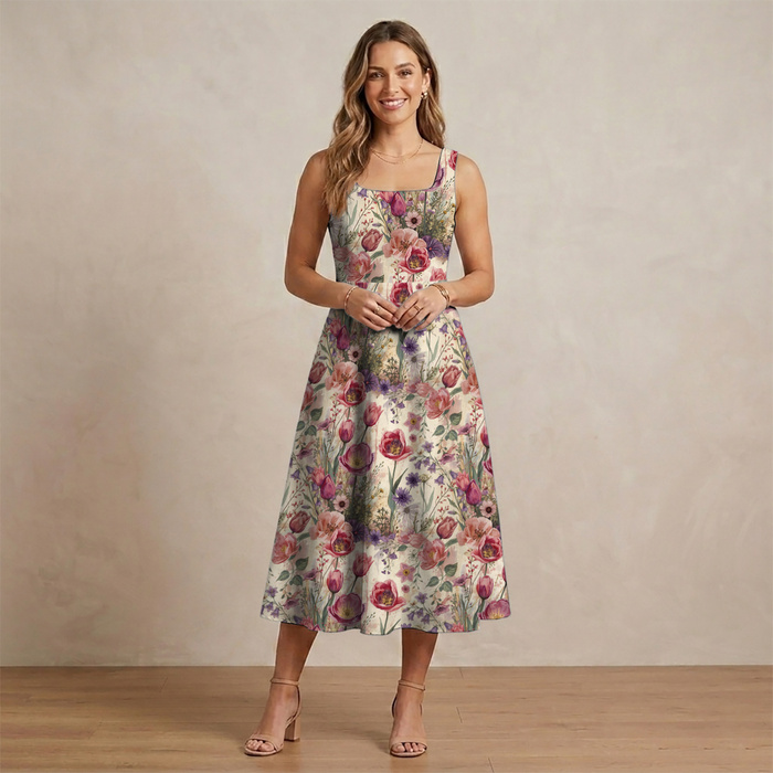 DRESS "ISABELLE" - PASTEL FLOWERS WZ. 30 - sewing set M