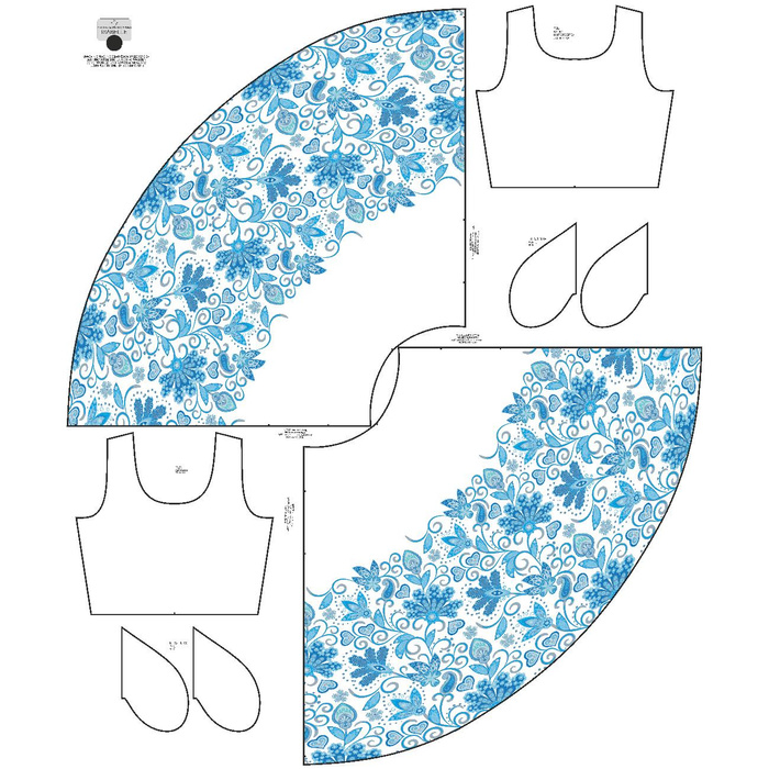 DRESS "ISABELLE" - FLOWERS (pattern no. 2 light blue) / white - sewing set M