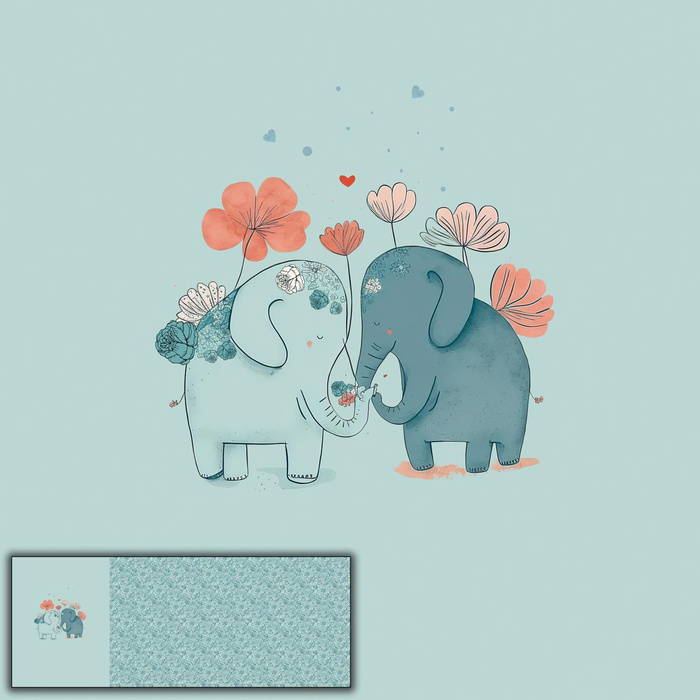 ELEPHANTS IN LOVE - panel panoramiczny softshell (60cm x 155cm)