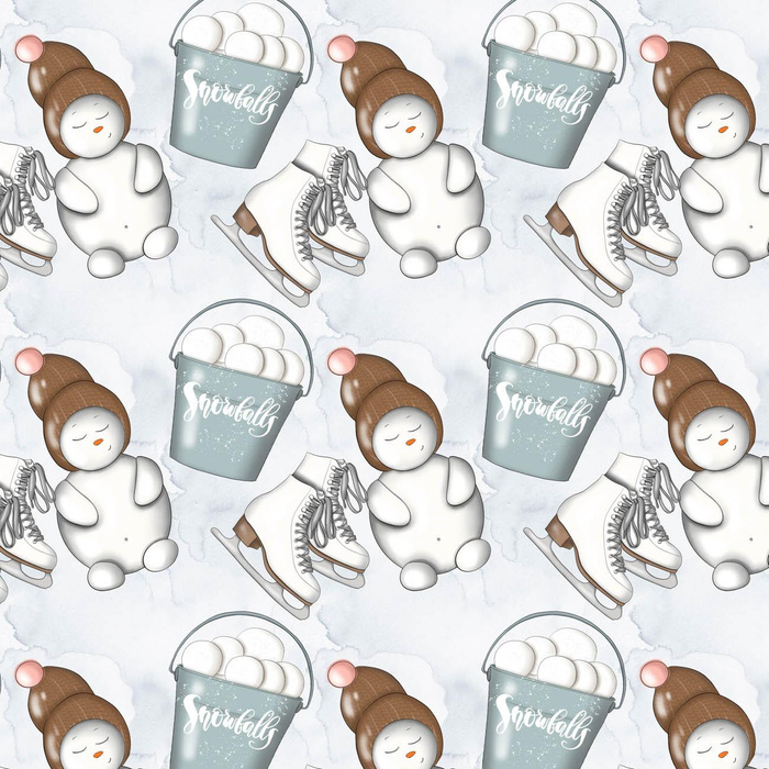 SNOWMEN AND ICE SKATES (WINTER IN THE CITY) - looped knit fabric