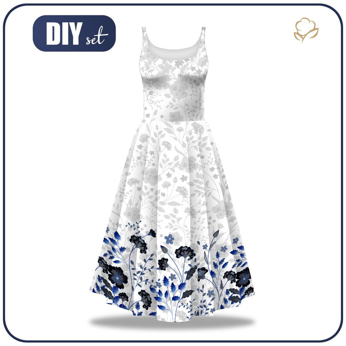 DRESS "ISABELLE" - FLOWERS (pat. 5 navy) / white - sewing set XS