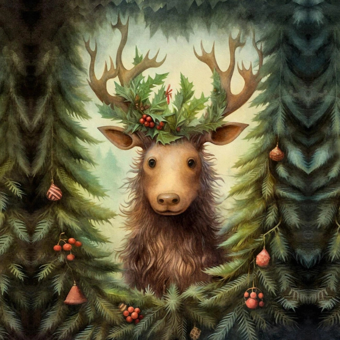 VINTAGE CHRISTMAS REINDEER WZ. 2 - PANEL (75cm x 80cm) tkanina wodoodporna
