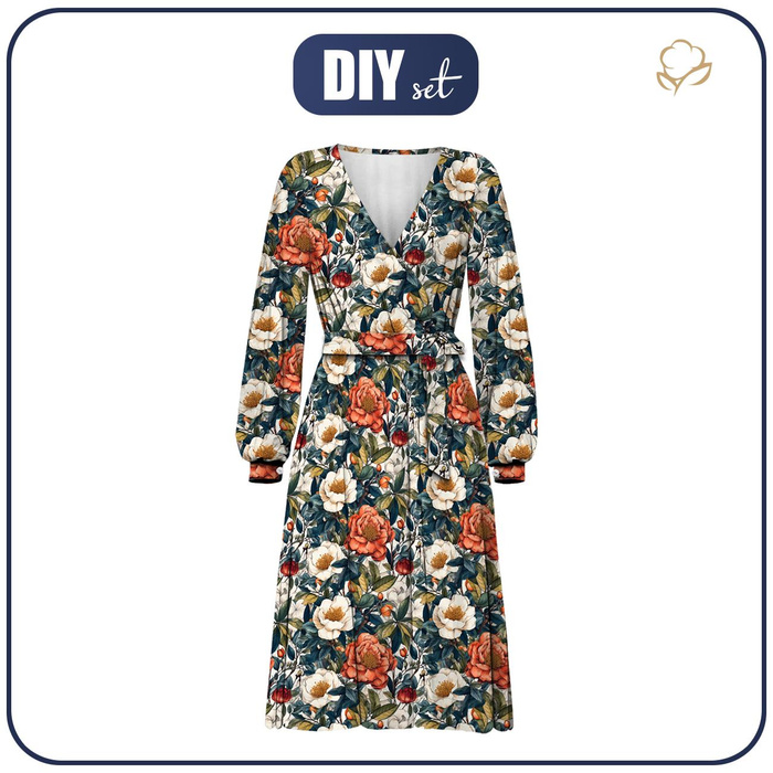 WRAP MIDI DRESS "BIANCA" (XXL) - FLOWERS pat.47 - sewing set