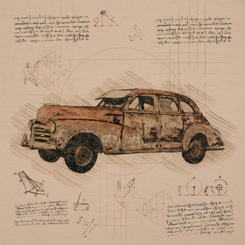 RETRO AUTO VZ. 1 / béžový - panel (75cm x 80cm)