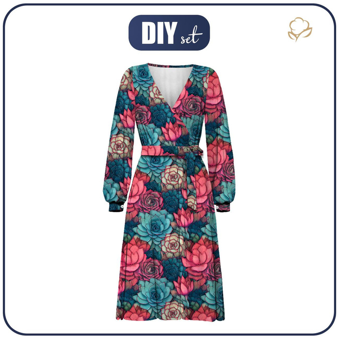 WRAP MIDI DRESS (BIANCA) - SUCCULENT PLANTS PAT. 6 - sewing set M