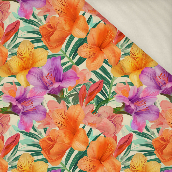 FLOWERS PAPAYA ORANGE WZ. 11 - Welur tapicerski