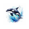 WATERCOLOR WHALE -  PANEL (60cm x 50cm) brushed knitwear with elastane ITY