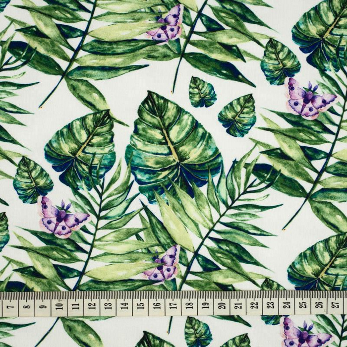 MINI LEAVES AND INSECTS PAT. 4 (TROPICAL NATURE) / white - Cotton woven fabric