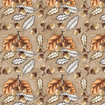 LEAVES AND ACORNS pat. 3 (AUTUMN IN THE FOREST) - Waterproof woven fabric