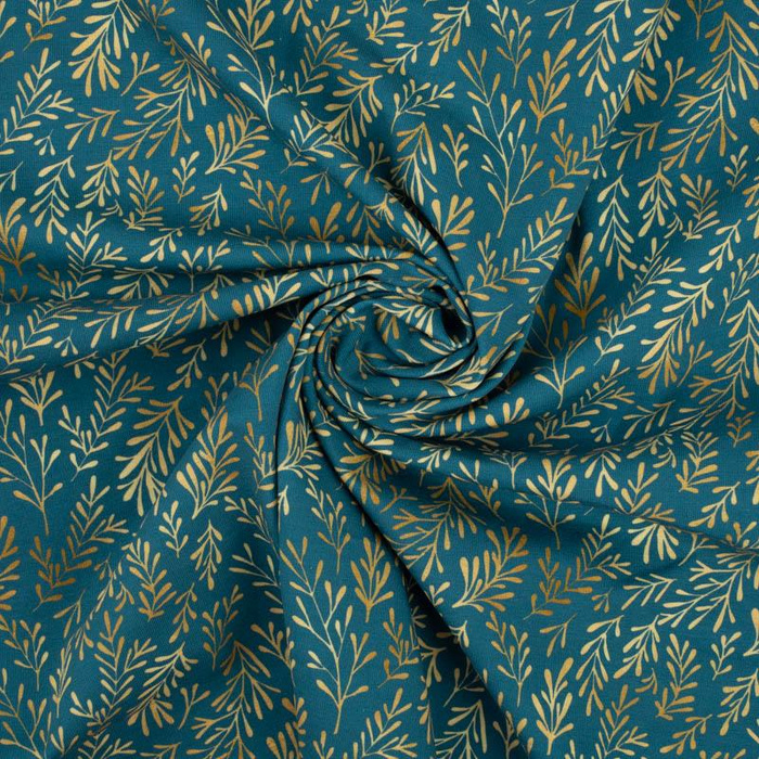 GOLDEN CORALS (GOLDEN OCEAN) / sea blue - single jersey with elastane 