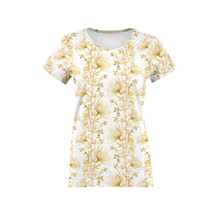 WOMEN’S T-SHIRT - FLOWERS pat. 4 (gold) - single jersey XL