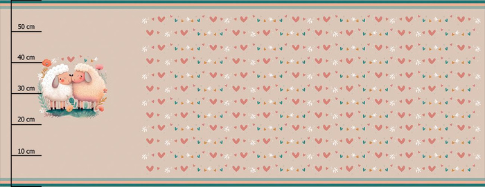 SHEEP IN LOVE - panoramic panel teplákovina počesaná s elastanem ITY (60cm x 155cm)