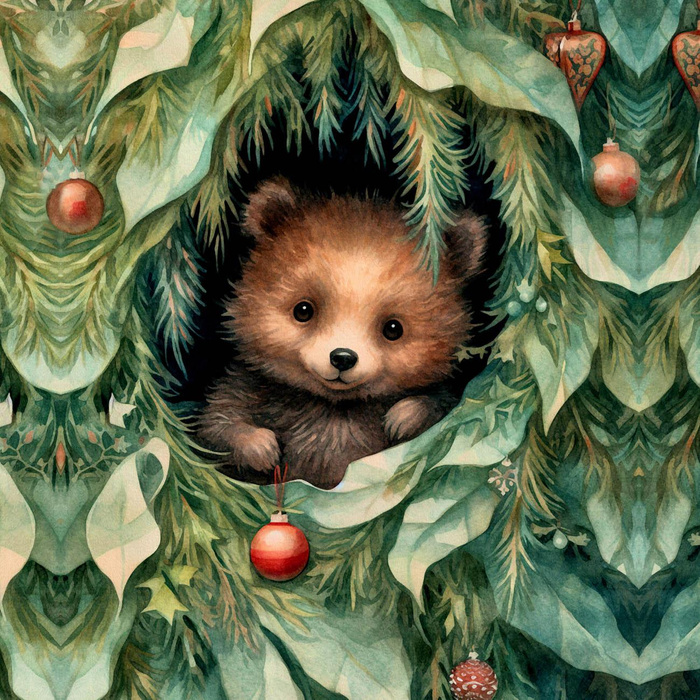 VINTAGE CHRISTMAS BEAR - panel (60cm x 50cm) teplákovina