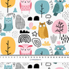 PAINTED OWLS - Cotton woven fabric
