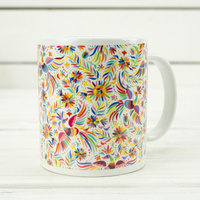 MUG WITH PRINT - FOLK ROOSTERS / white