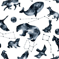 TIERE MIX (GALAKTISCHE TIERE) / weiß - Wasserabweisende Webware