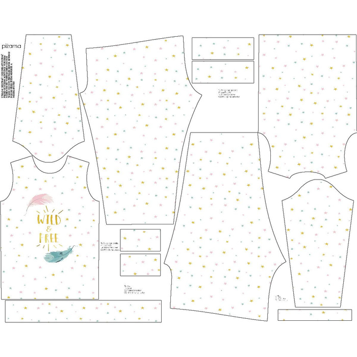 KINDERPYJAMAS "MIKI" - PASTELL-FEDERN (WILD & FREE) - Elastische Baumwoll Maschenware (86/92)