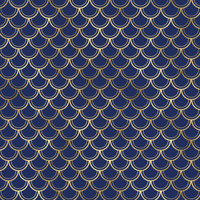 GOLDEN FISH SCALES pat. 2 (GOLDEN OCEAN) / dark blue- Upholstery velour